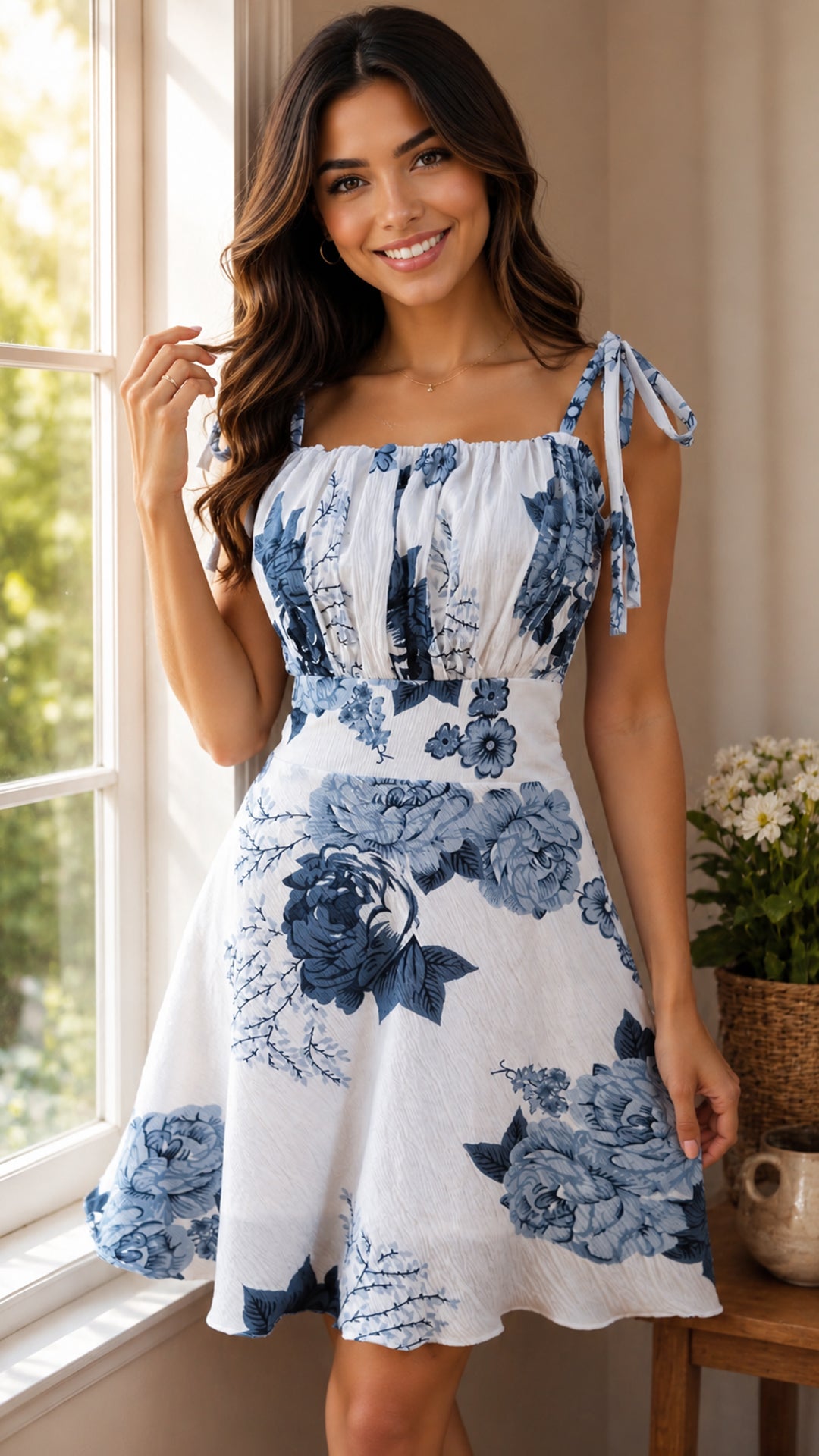 CADAXA Women's Floral Printed Delta Crush Fit & Flare Dress
