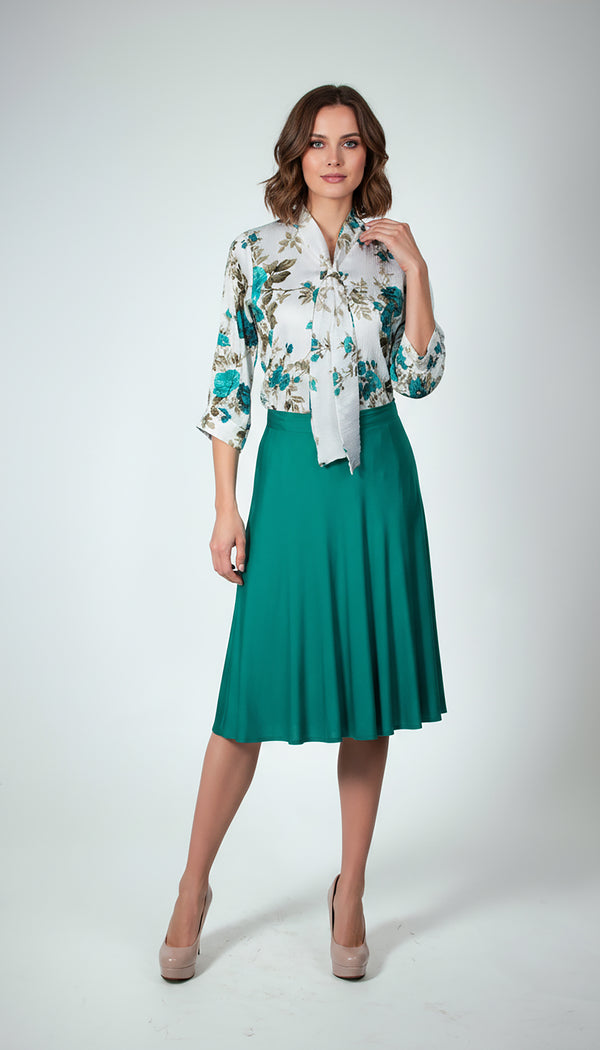 CADAXA Floral Tie-Neck Top in Delta Crush & Flowy Rayon Maxi Skirt Set