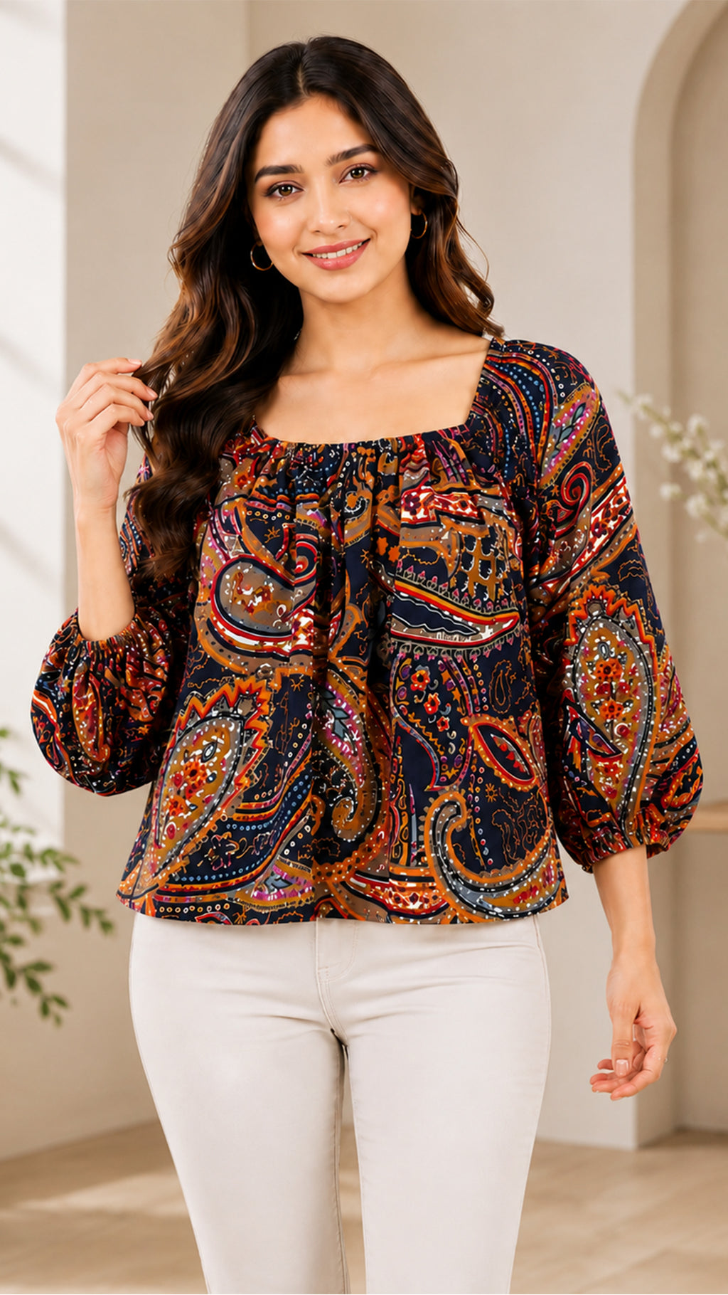Paisley Printed American Crepe Top for Women