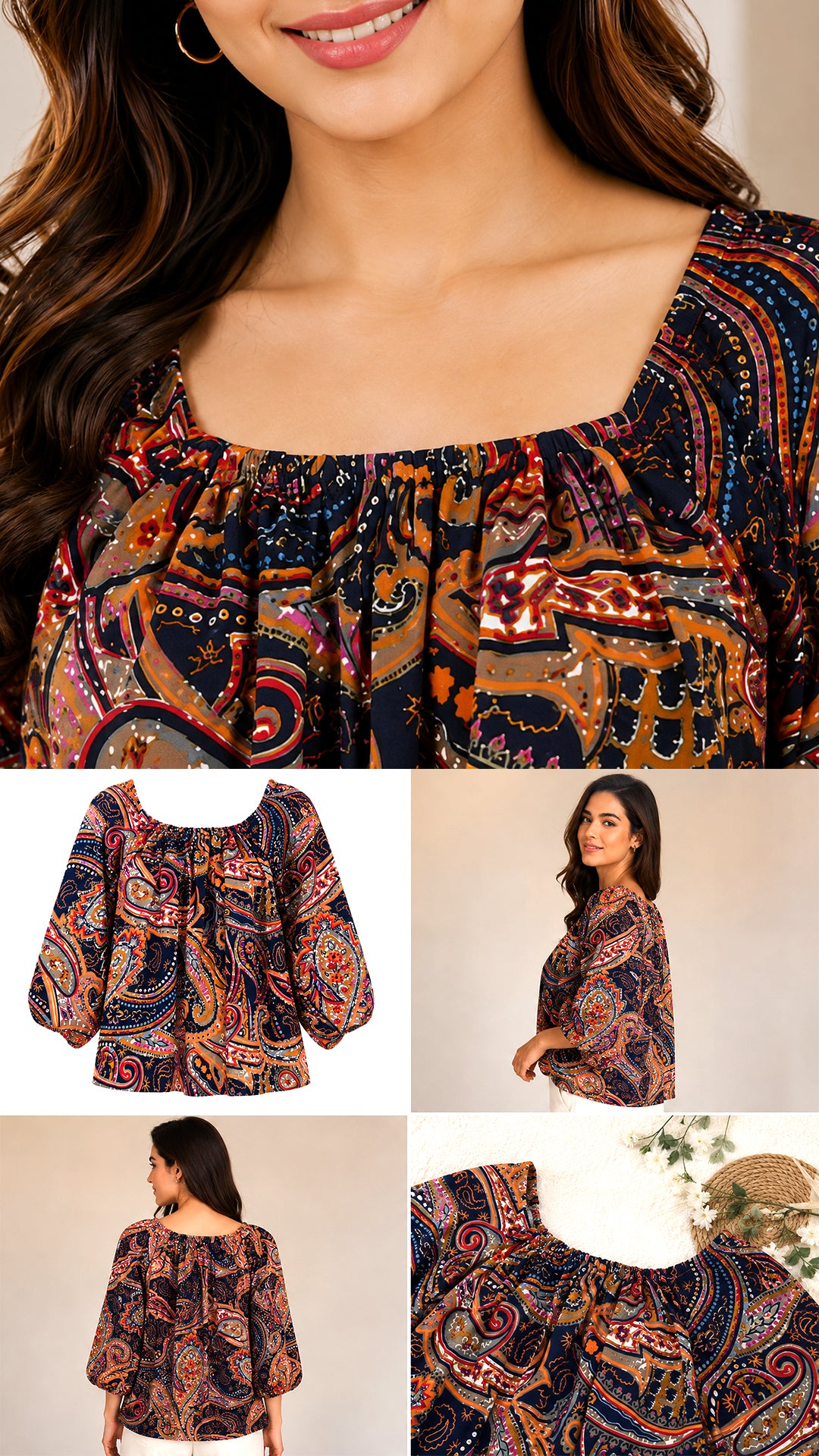 Paisley Printed American Crepe Top for Women