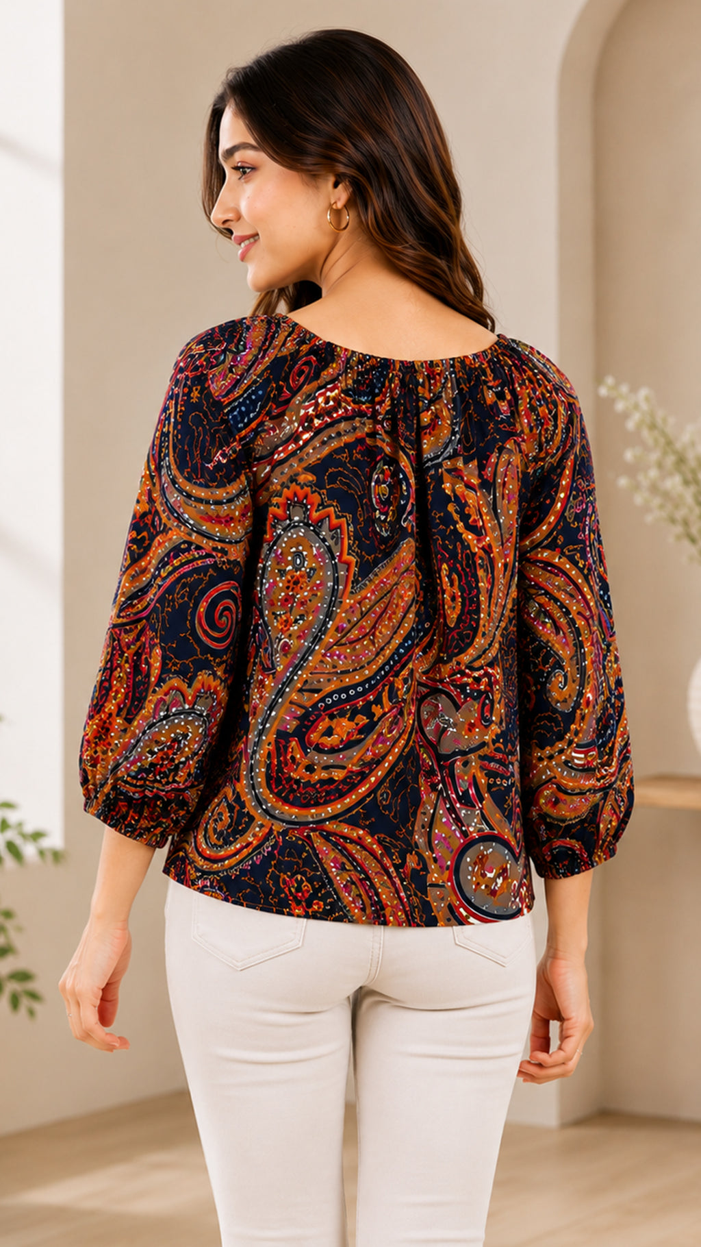 Paisley Printed American Crepe Top for Women