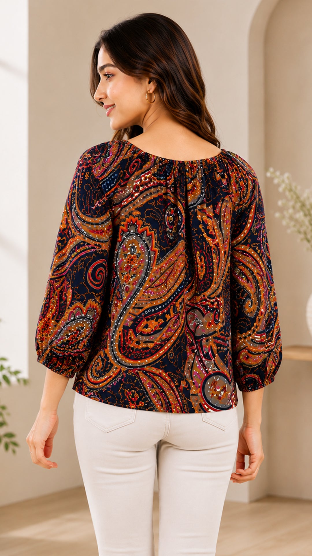 Paisley Printed American Crepe Top for Women