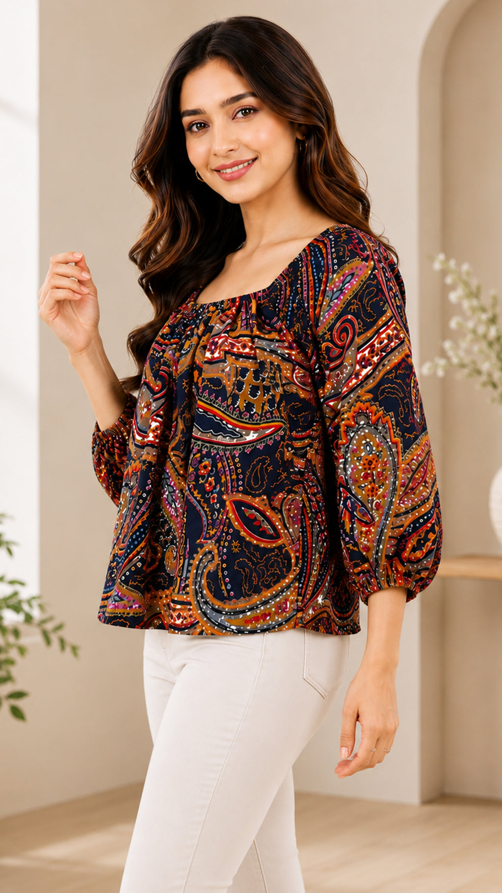 Paisley Printed American Crepe Top for Women